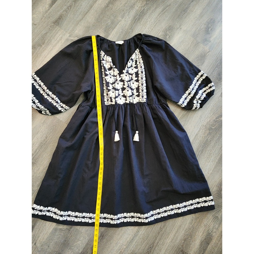 Sundance Womens Boho Embroidered Peasant Midi Dress L Black Floral Josephena - Picture 10 of 14